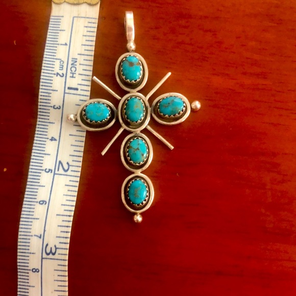 Handmade, Solid, Sterling Silver & Genuine Turqoise Cross! - Picture 4 of 5